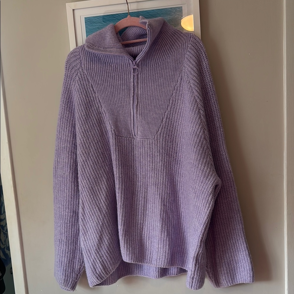 H&M Oversized Purple Knit Zip Up Sweater